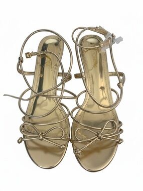 Fashion Nova Gold Metallic Strappy Bow Heels